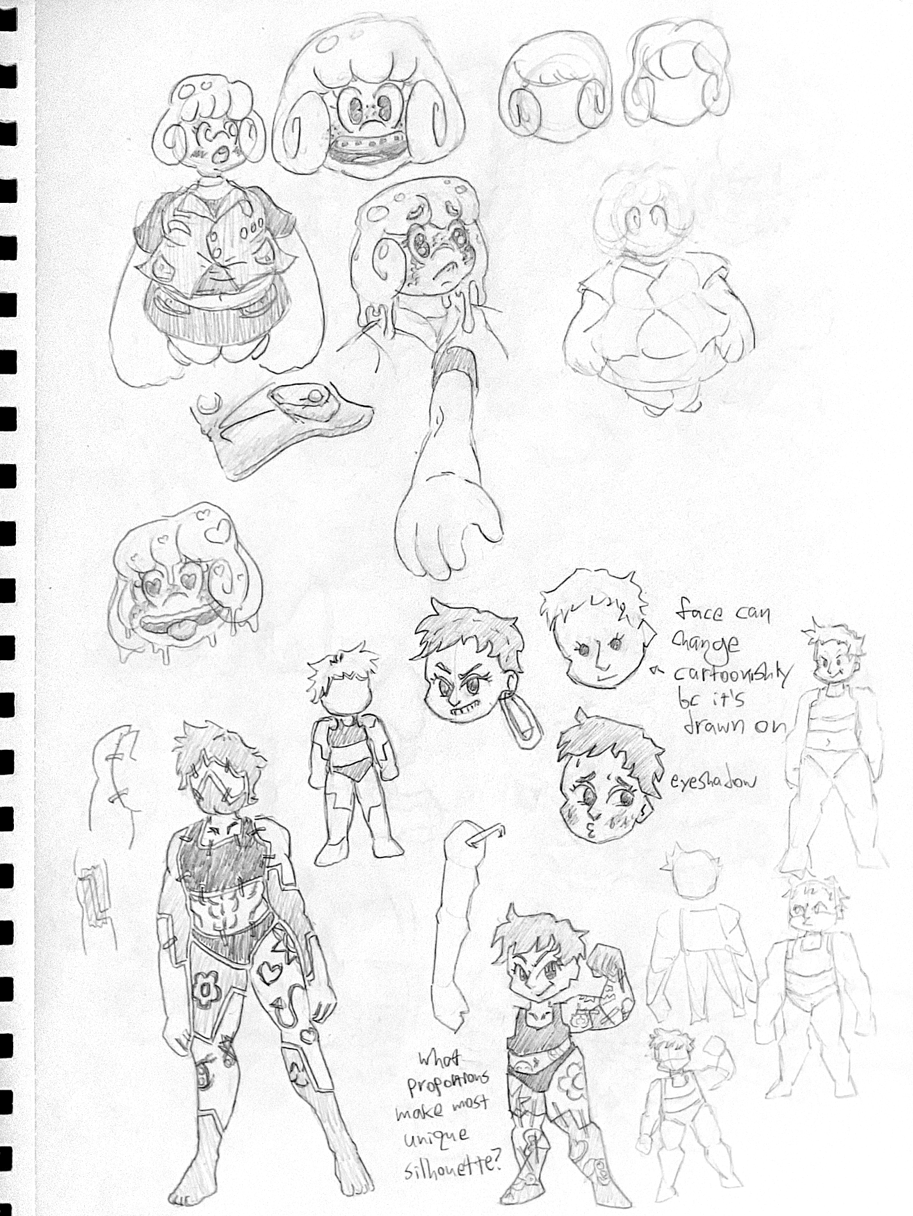 Image: Paper development sketches of Stacy and Kismet.